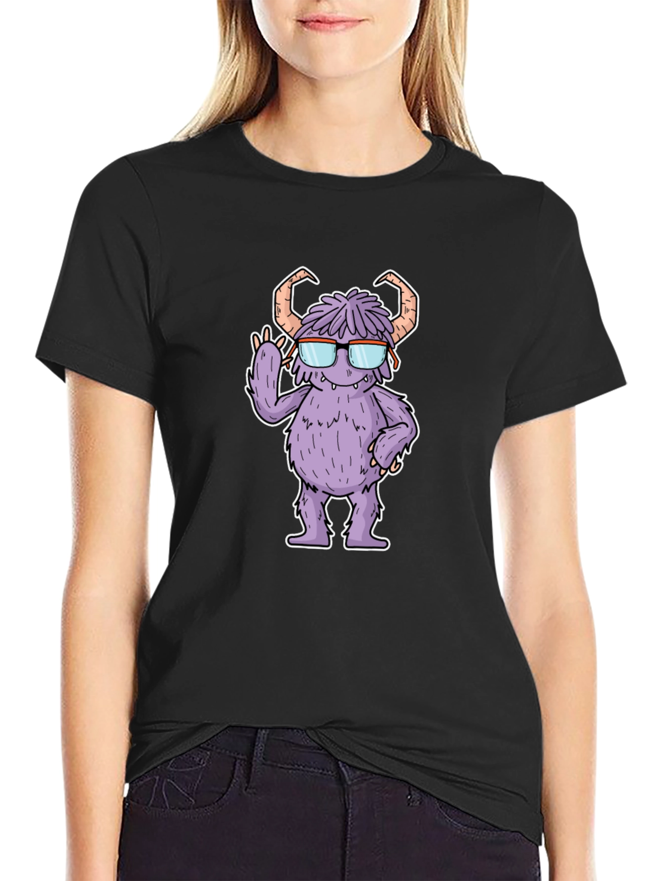 Monster with Glasses Graphic Tee - Black