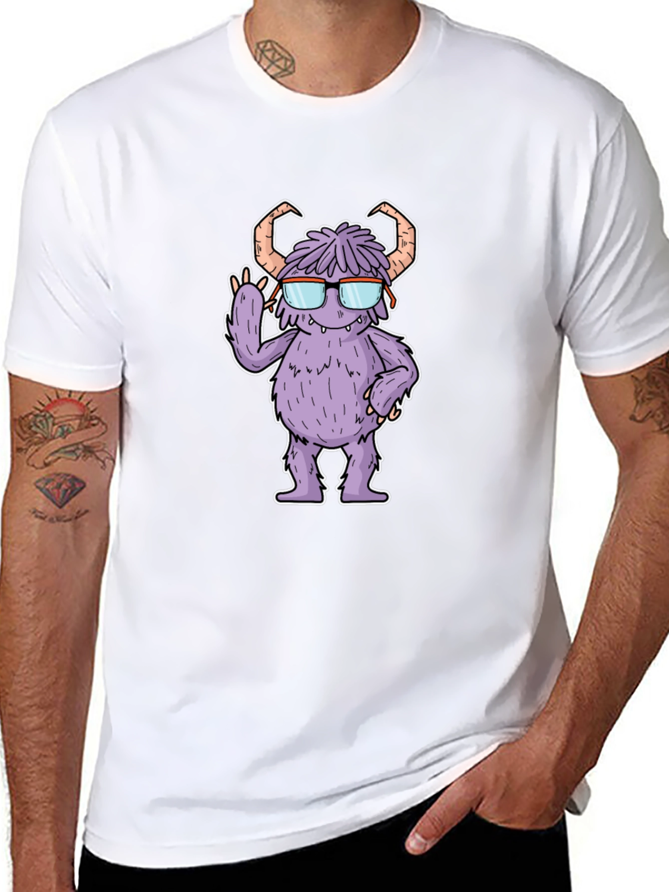 Monster with Glasses Graphic Tee - Black