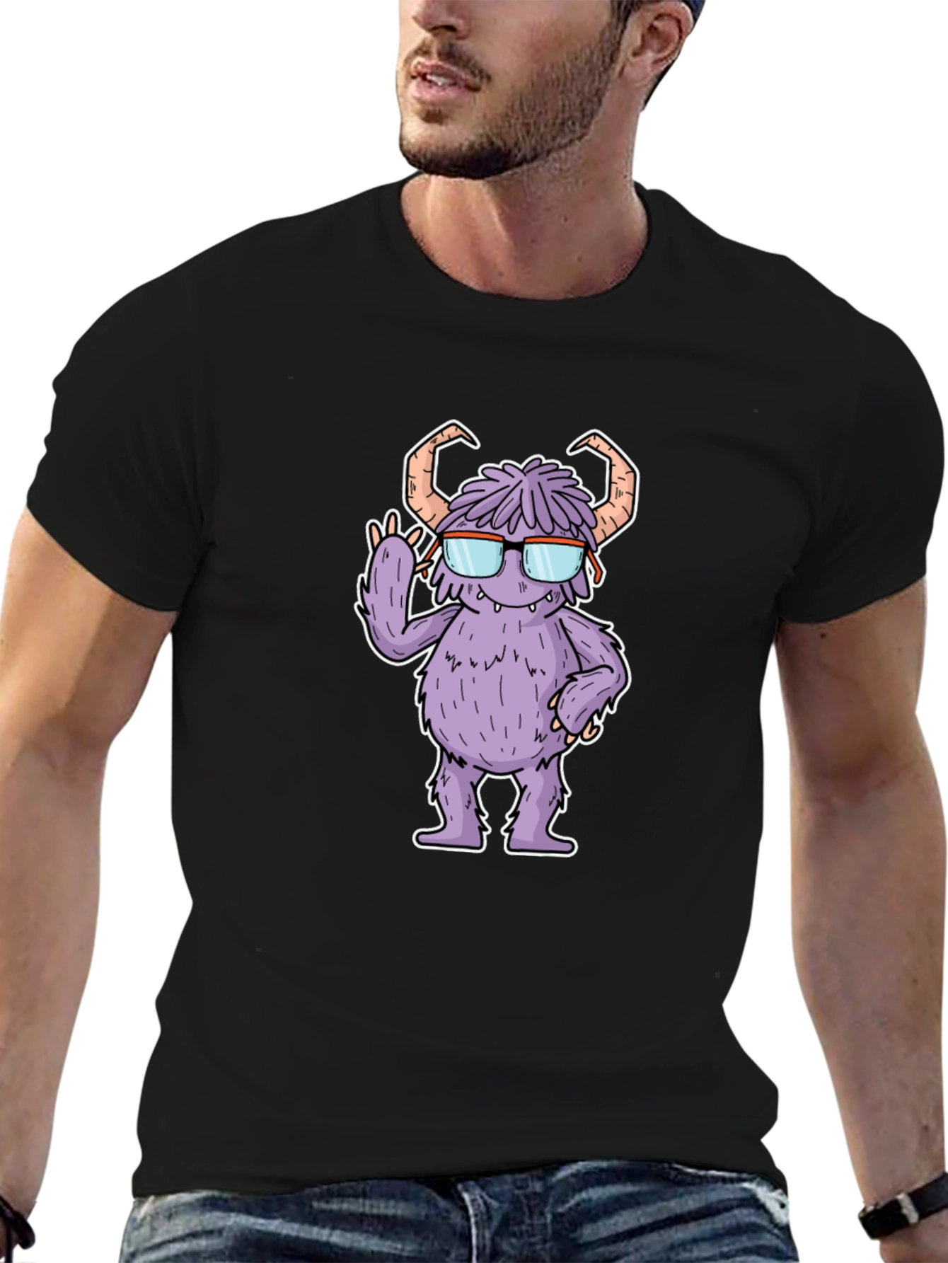Monster with Glasses Graphic Tee - Black