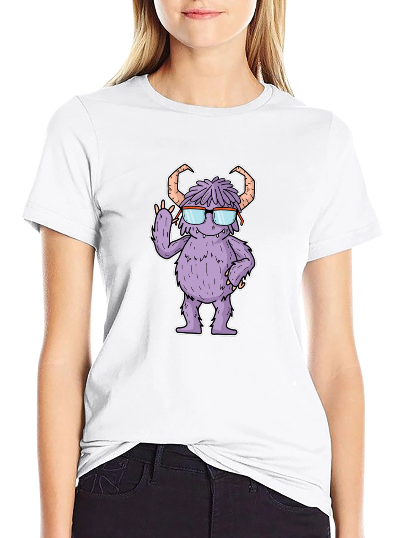 Monster with Glasses Graphic Tee - Black