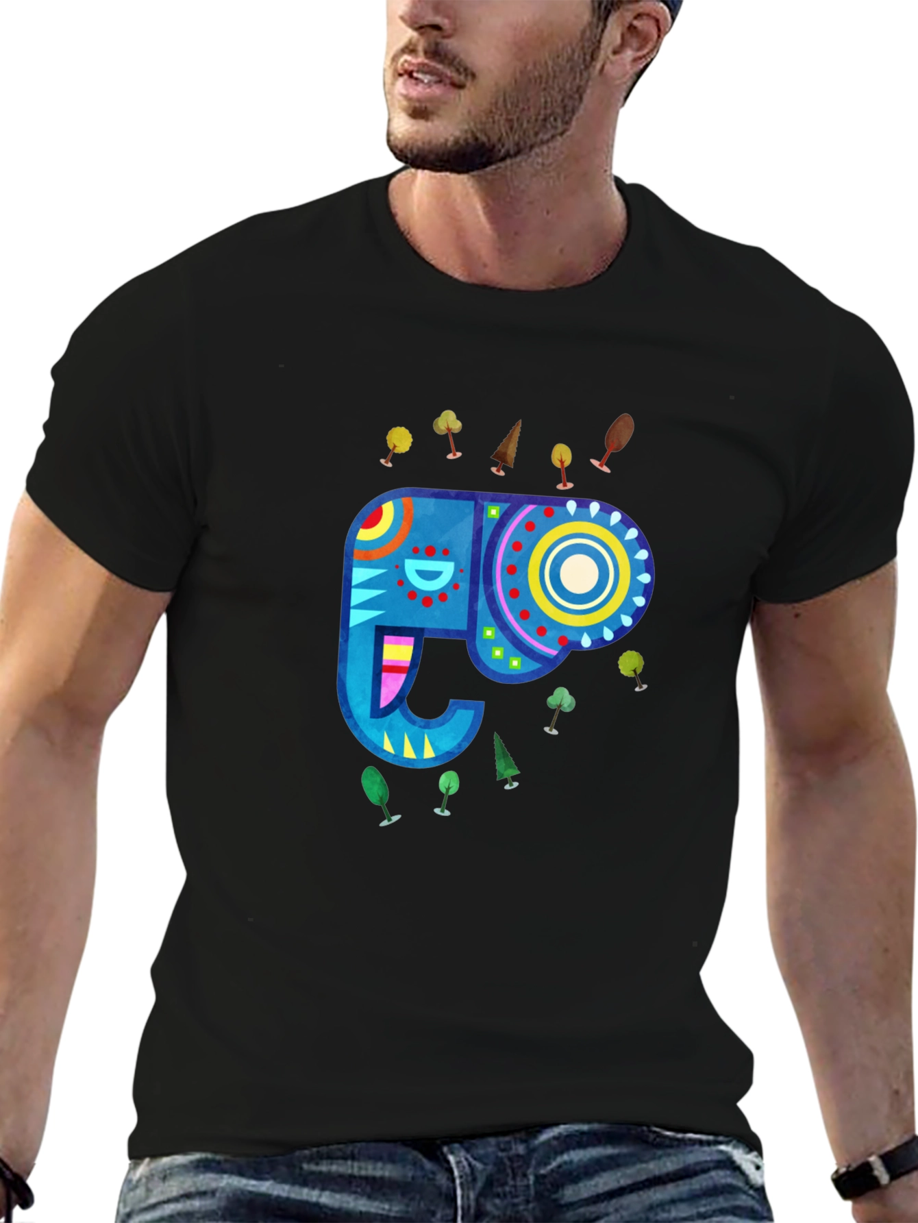 Elephant Graphic T-Shirt - Black Crew Neck Tee
