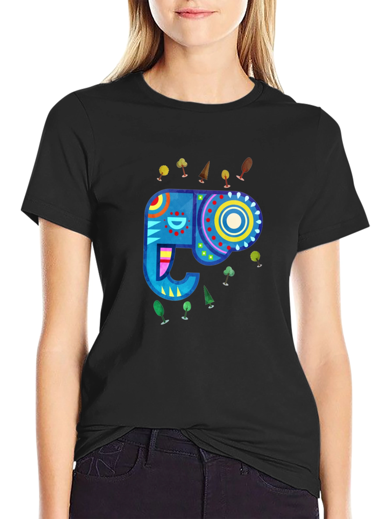 Elephant Graphic T-Shirt - Black Crew Neck Tee