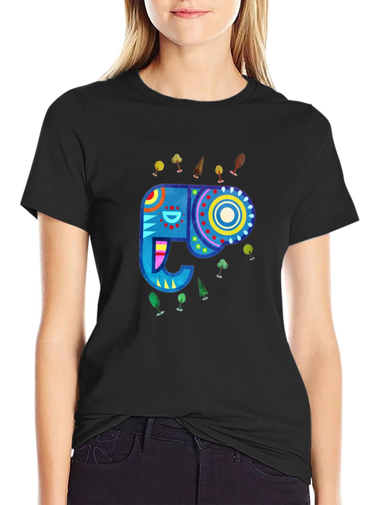 Elephant Graphic T-Shirt - Black Crew Neck Tee
