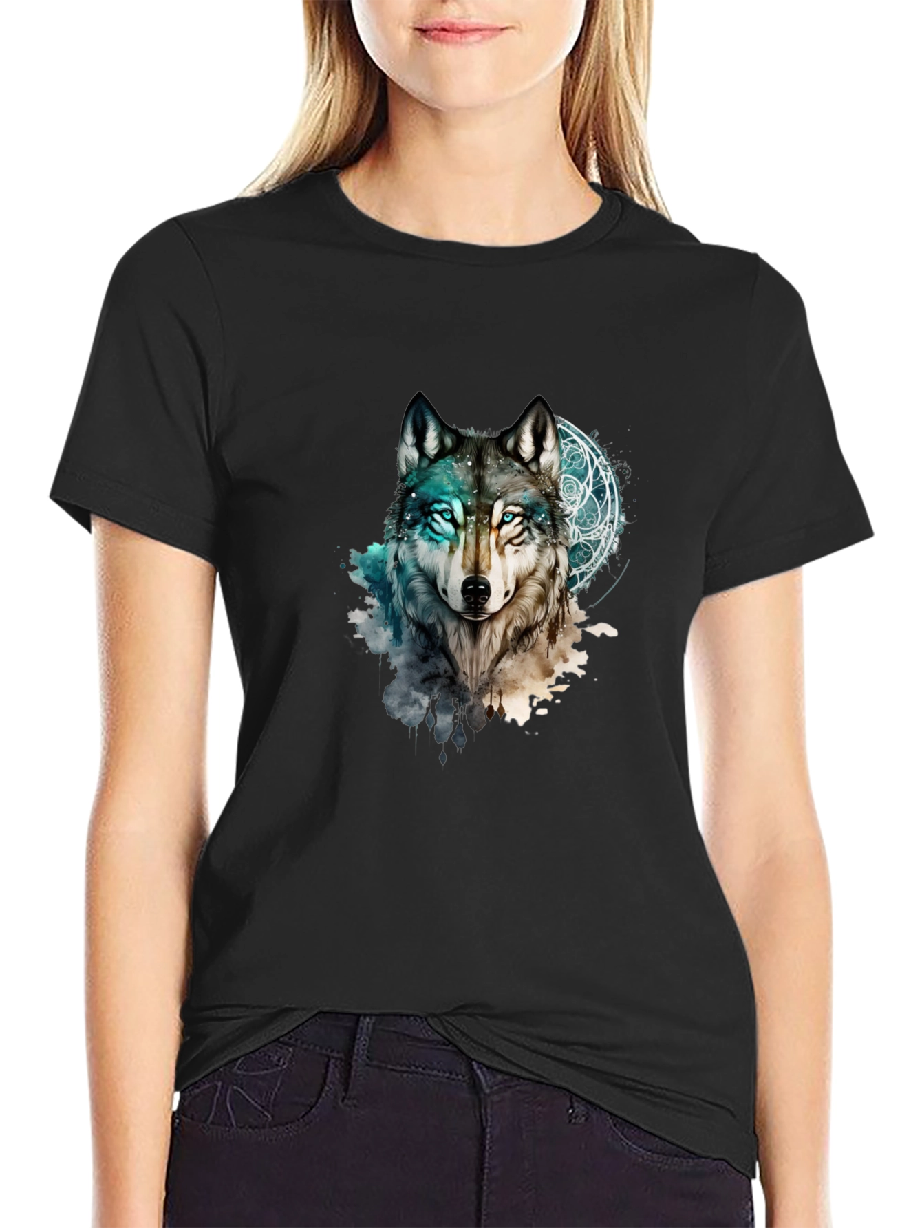 Mystic Wolf Graphic Black T-Shirt