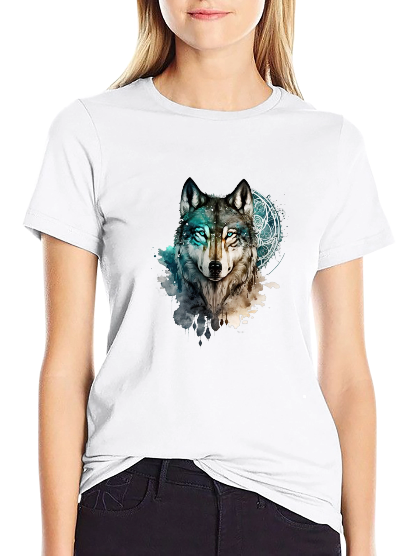Mystic Wolf Graphic Black T-Shirt