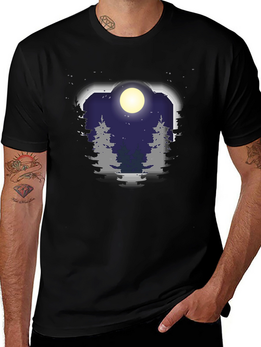 Night Forest Moon Graphic Tee - Unisex Black T-Shirt