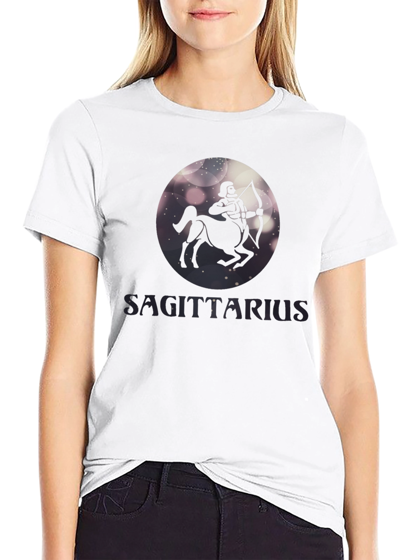 Sagittarius Zodiac Graphic Tee - Black Cotton Blend Shirt