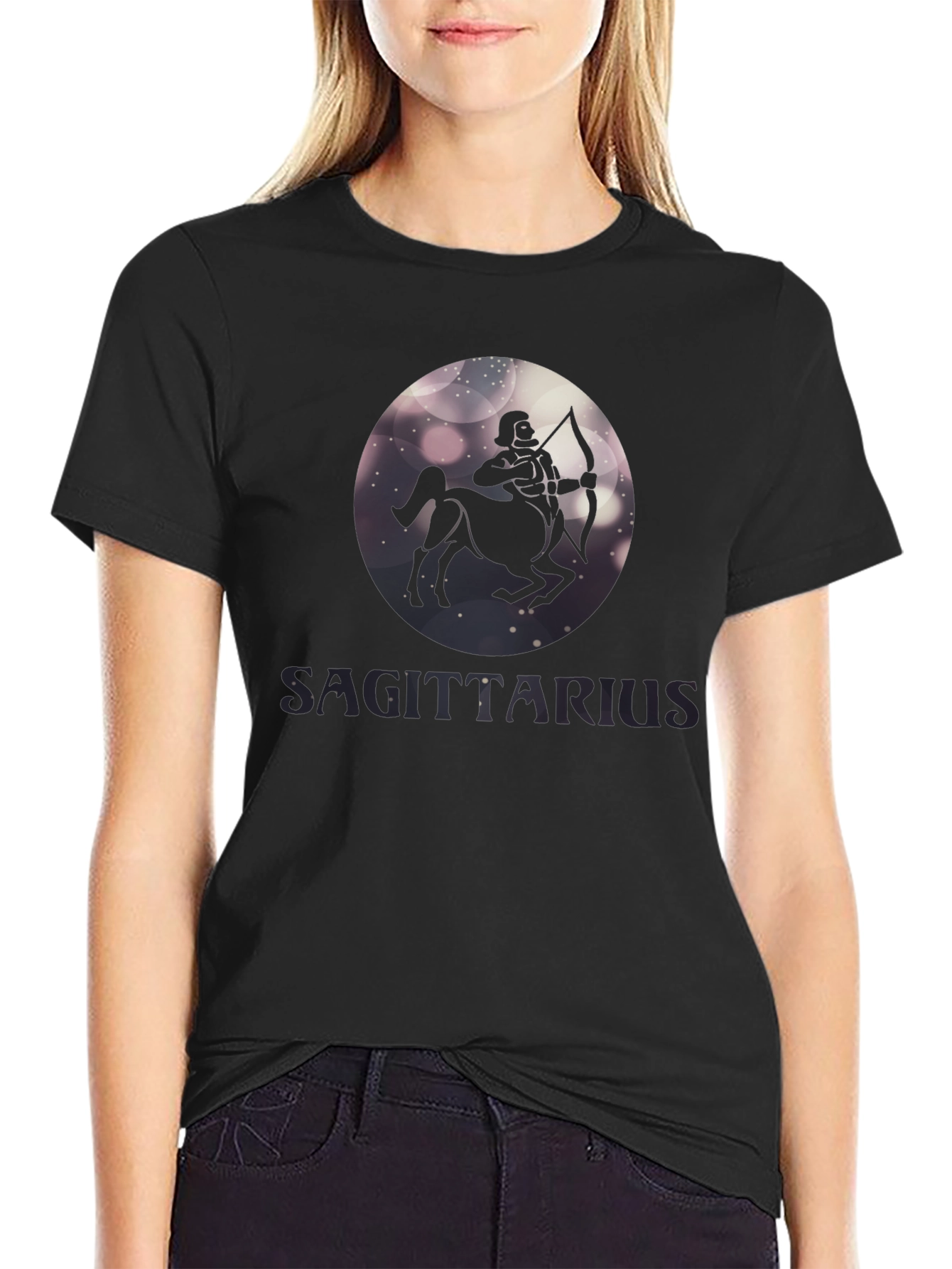 Sagittarius Zodiac Graphic Tee - Black Cotton Blend Shirt