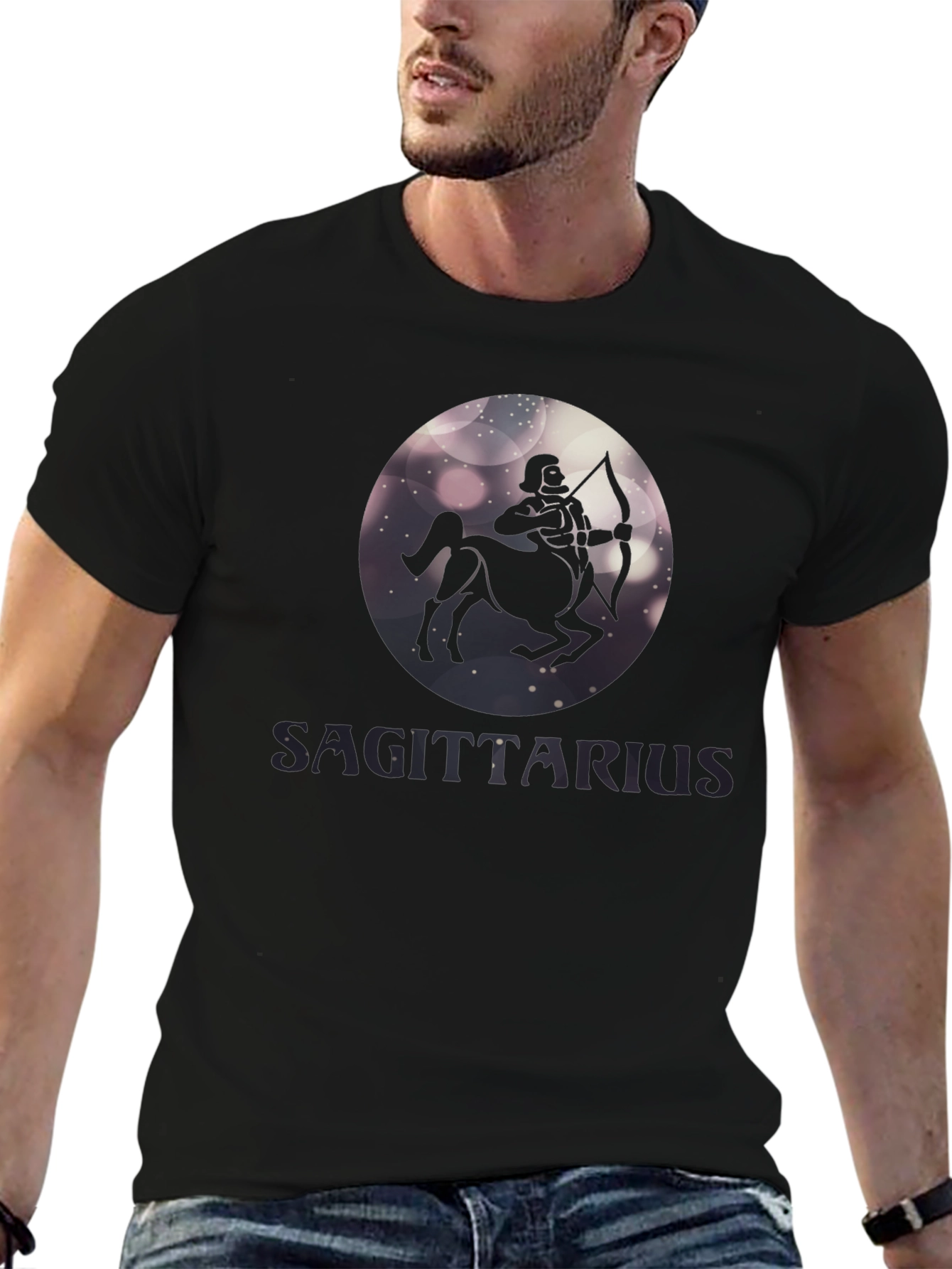 Sagittarius Zodiac Graphic Tee - Black Cotton Blend Shirt