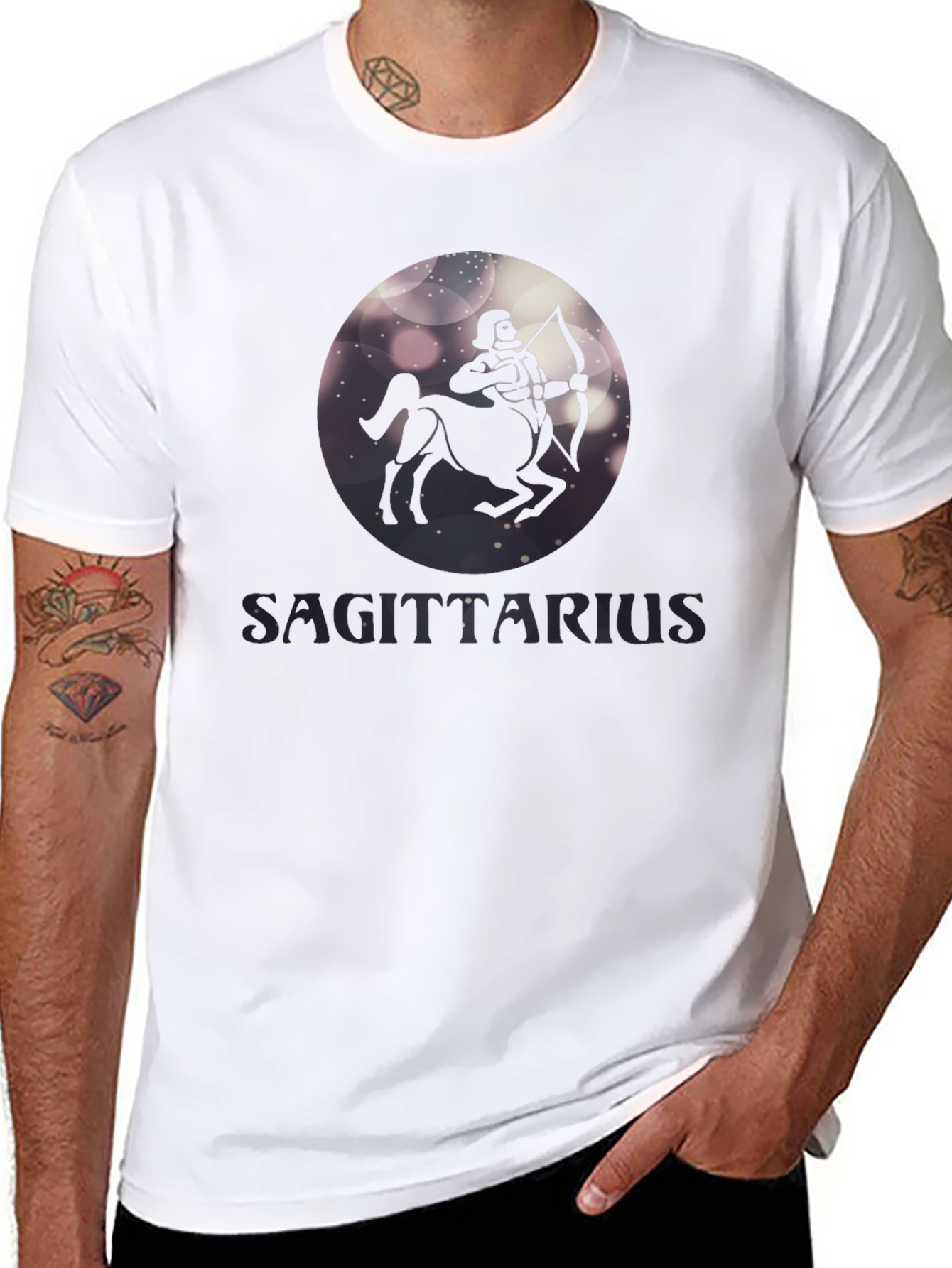 Sagittarius Zodiac Graphic Tee - Black Cotton Blend Shirt