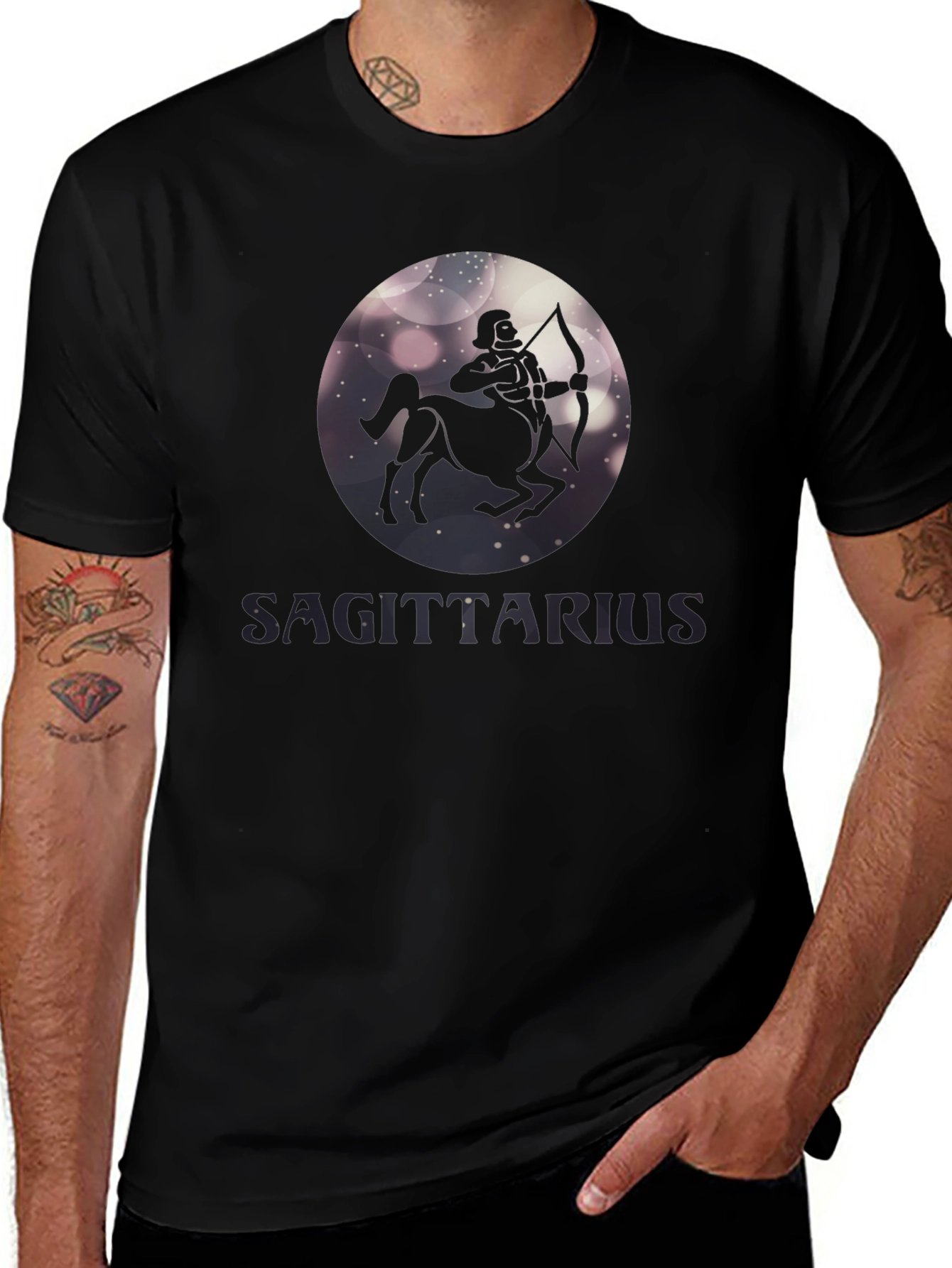 Sagittarius Zodiac Graphic Tee - Black Cotton Blend Shirt