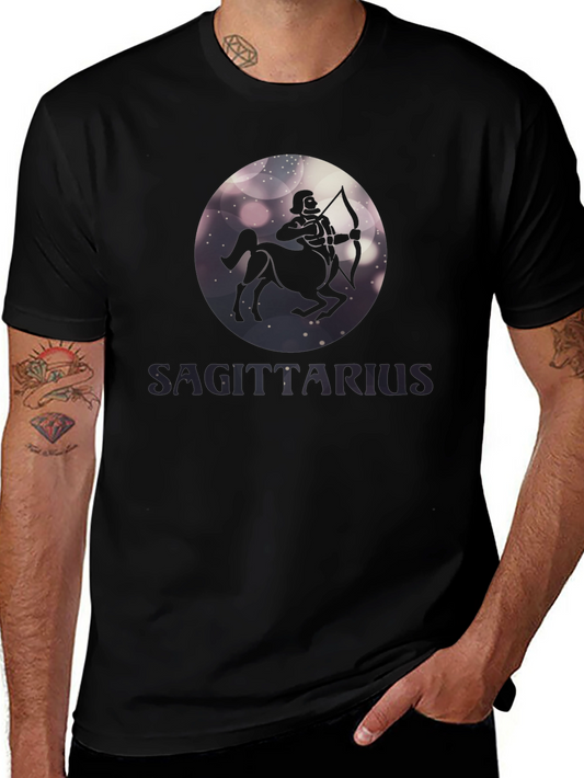 Sagittarius Zodiac Graphic Tee - Black Cotton Blend Shirt