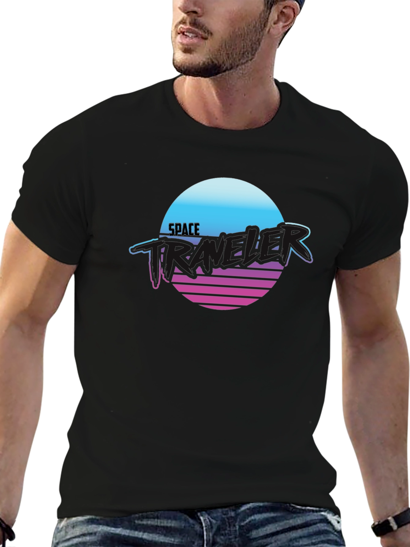 Space Traveler Retro T-Shirt - Black