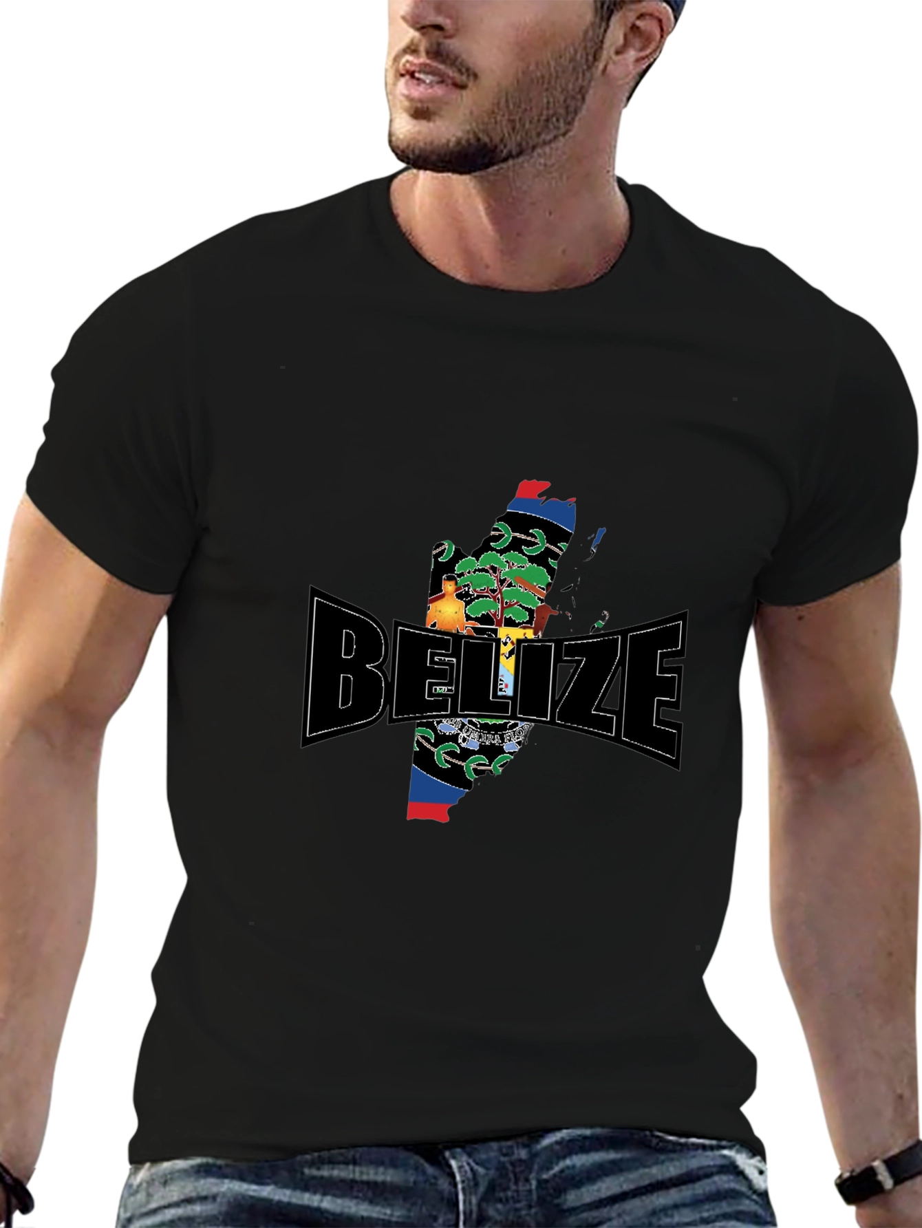 Belize Map T-Shirt Black Cotton Graphic Tee