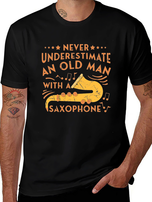 Funny Saxophone Old Man Graphic T-Shirt