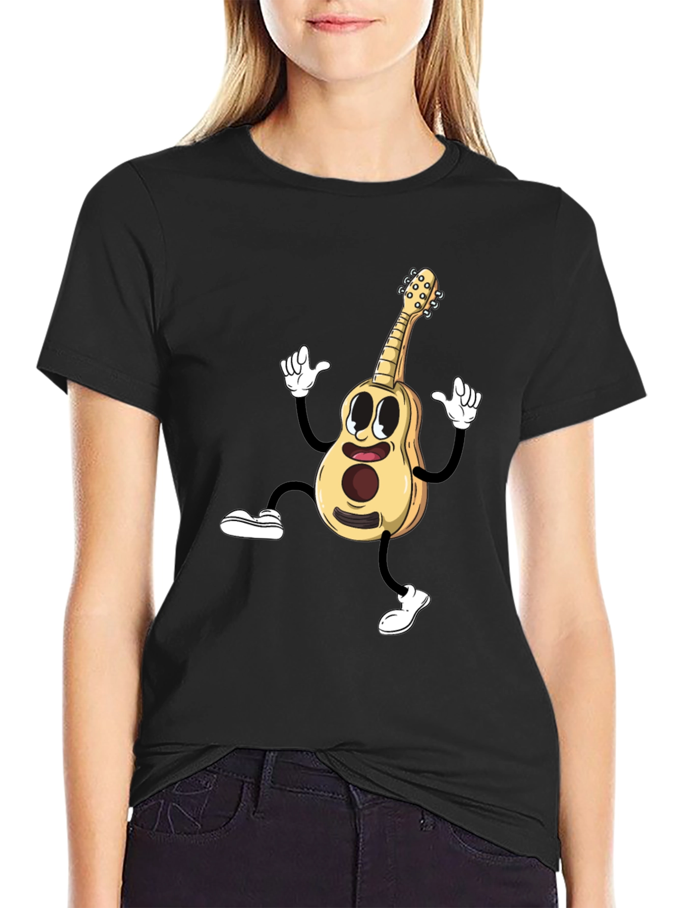 Cartoon Guitar Black T-Shirt