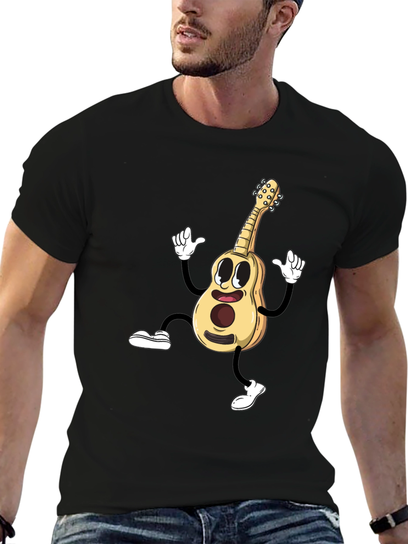 Cartoon Guitar Black T-Shirt