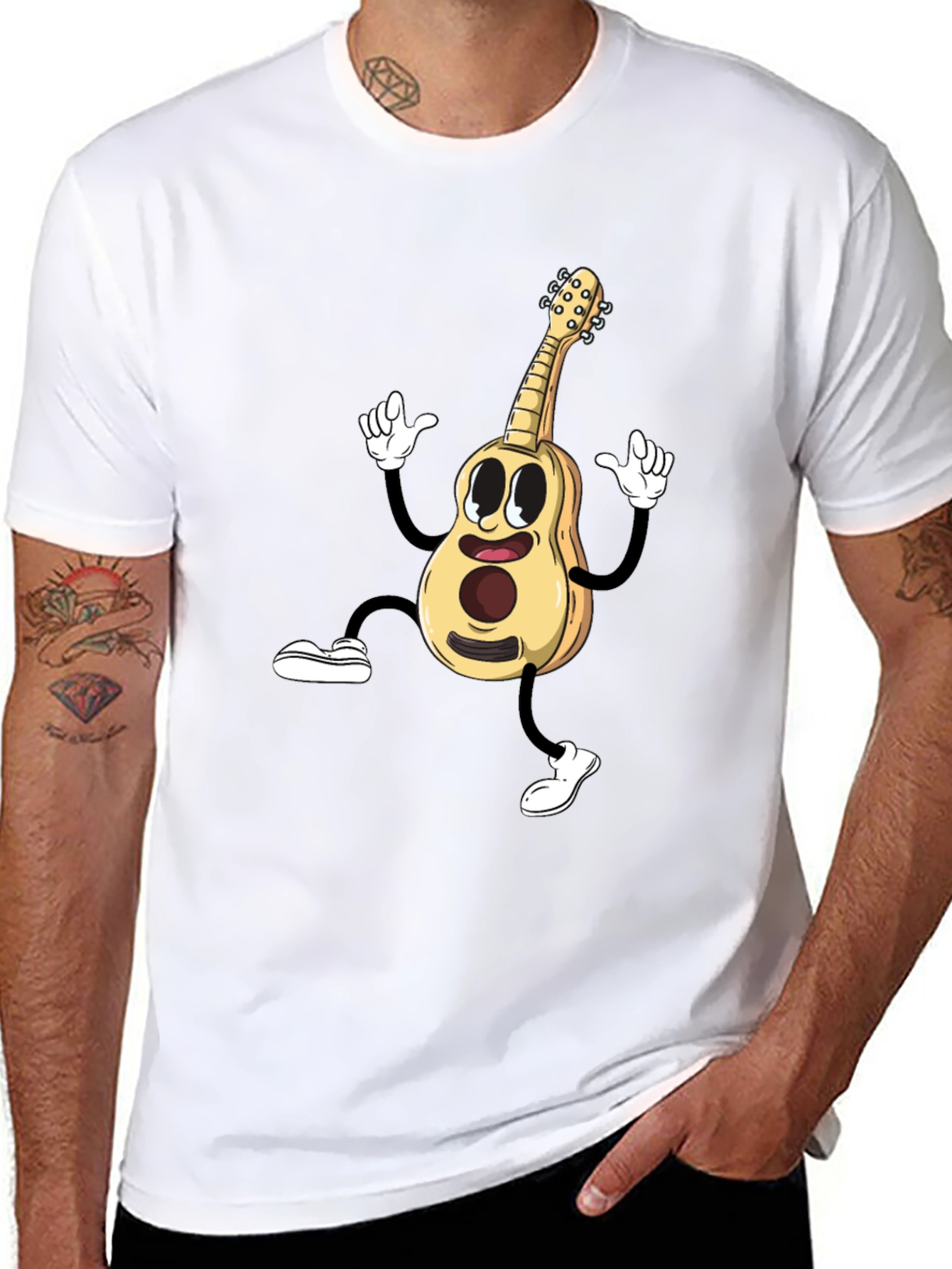 Cartoon Guitar Black T-Shirt