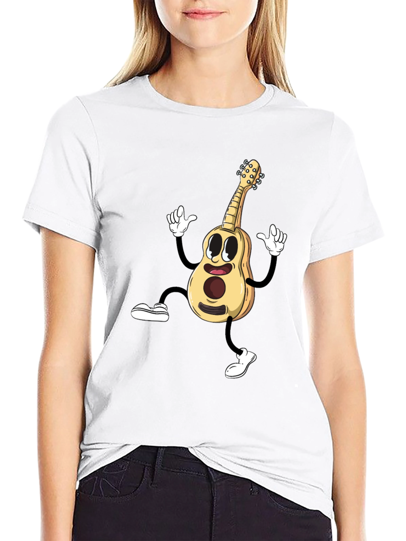Cartoon Guitar Black T-Shirt