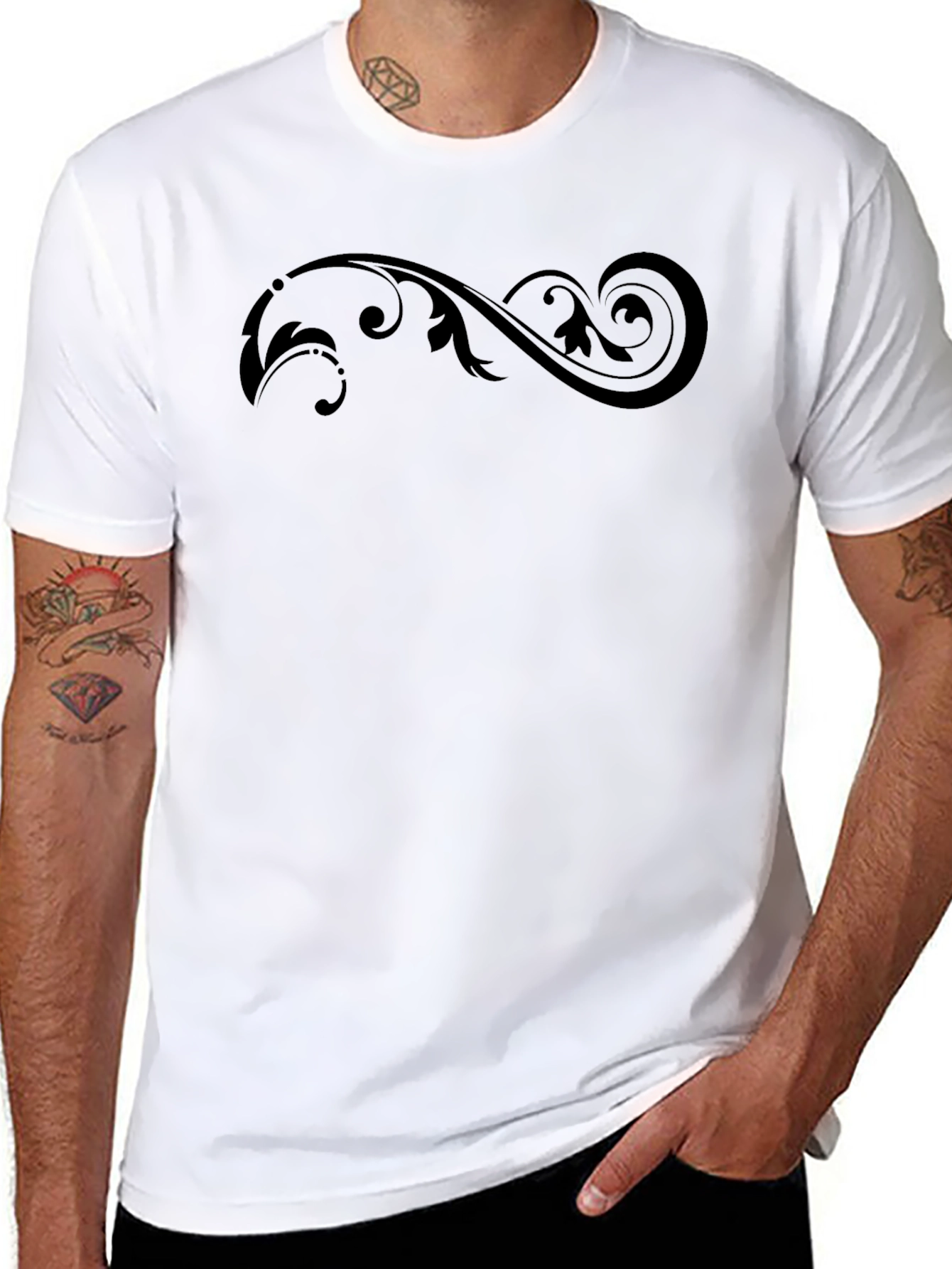 Elegant Swirl Graphic Black T-Shirt