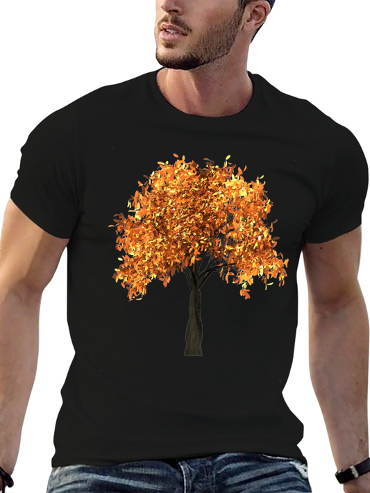 Autumn Tree Graphic Tee - Black Cotton T-Shirt