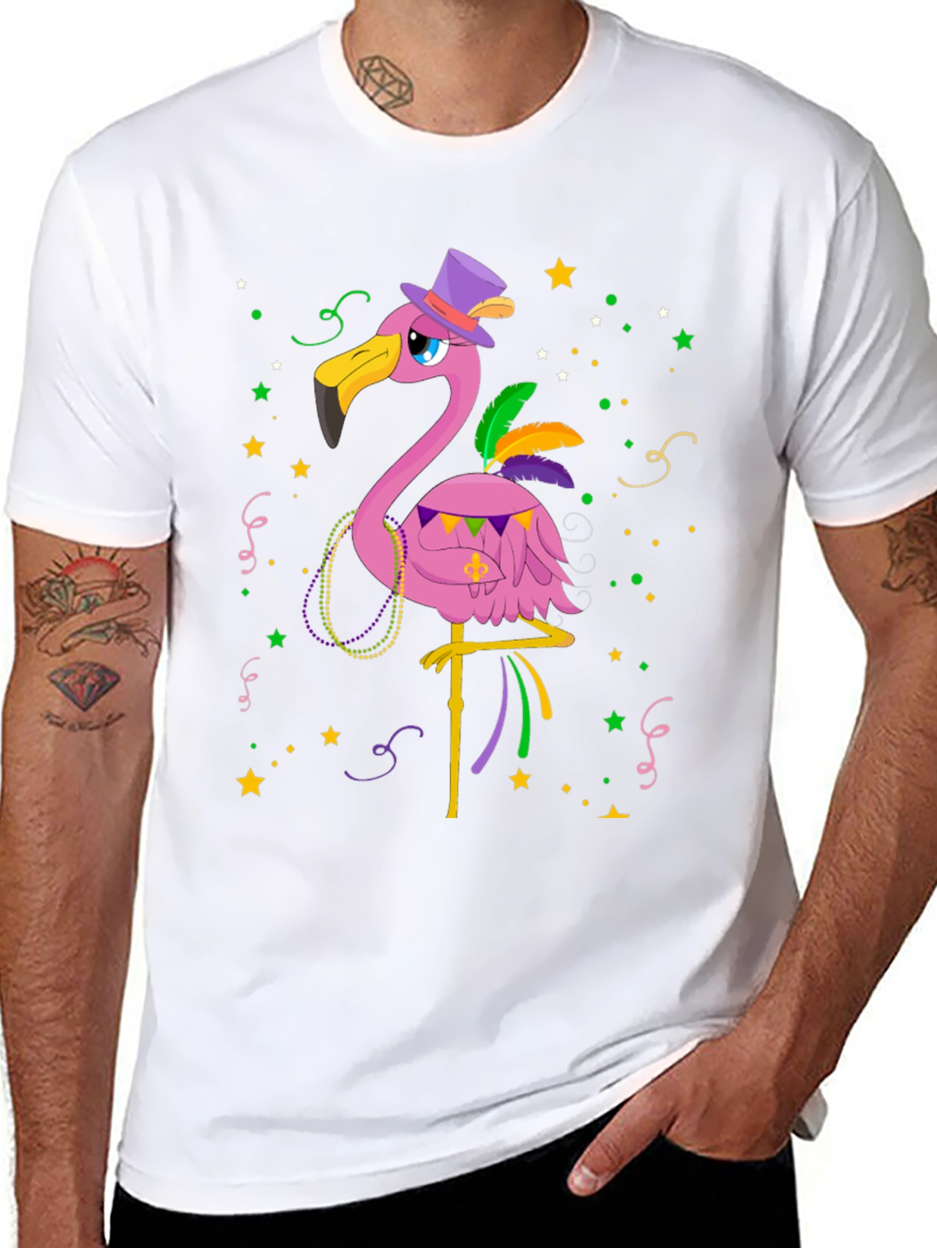 Festive Flamingo Mardi Gras T-Shirt