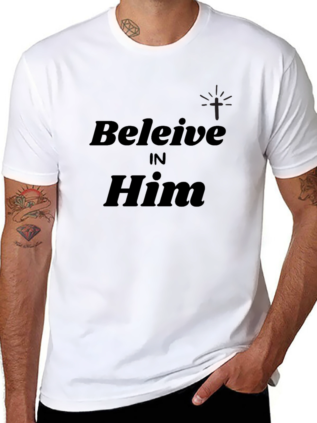 Believe in Him Black Christian T-Shirt