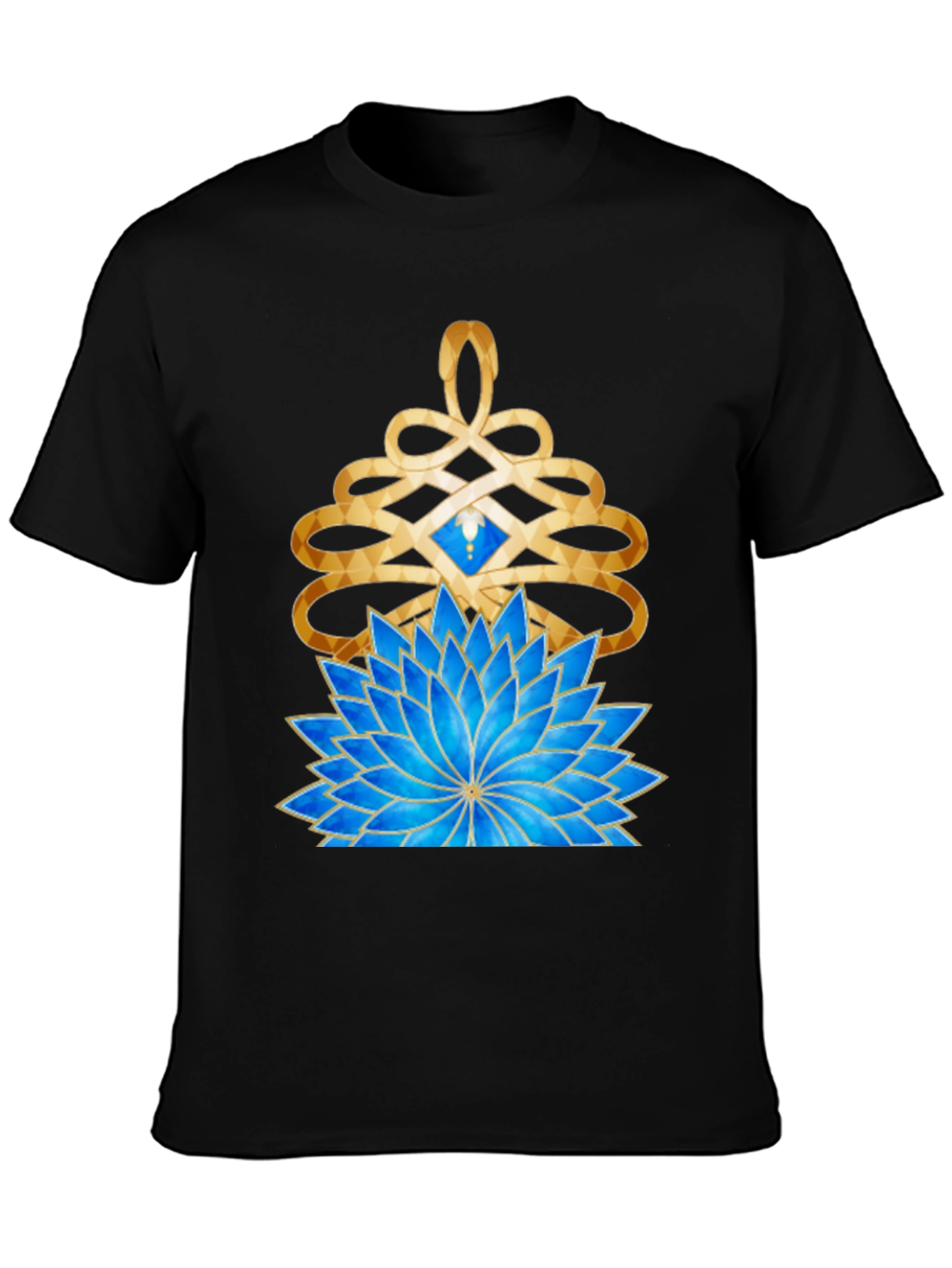 Mystic Lotus Graphic Tee - Gold & Blue Design