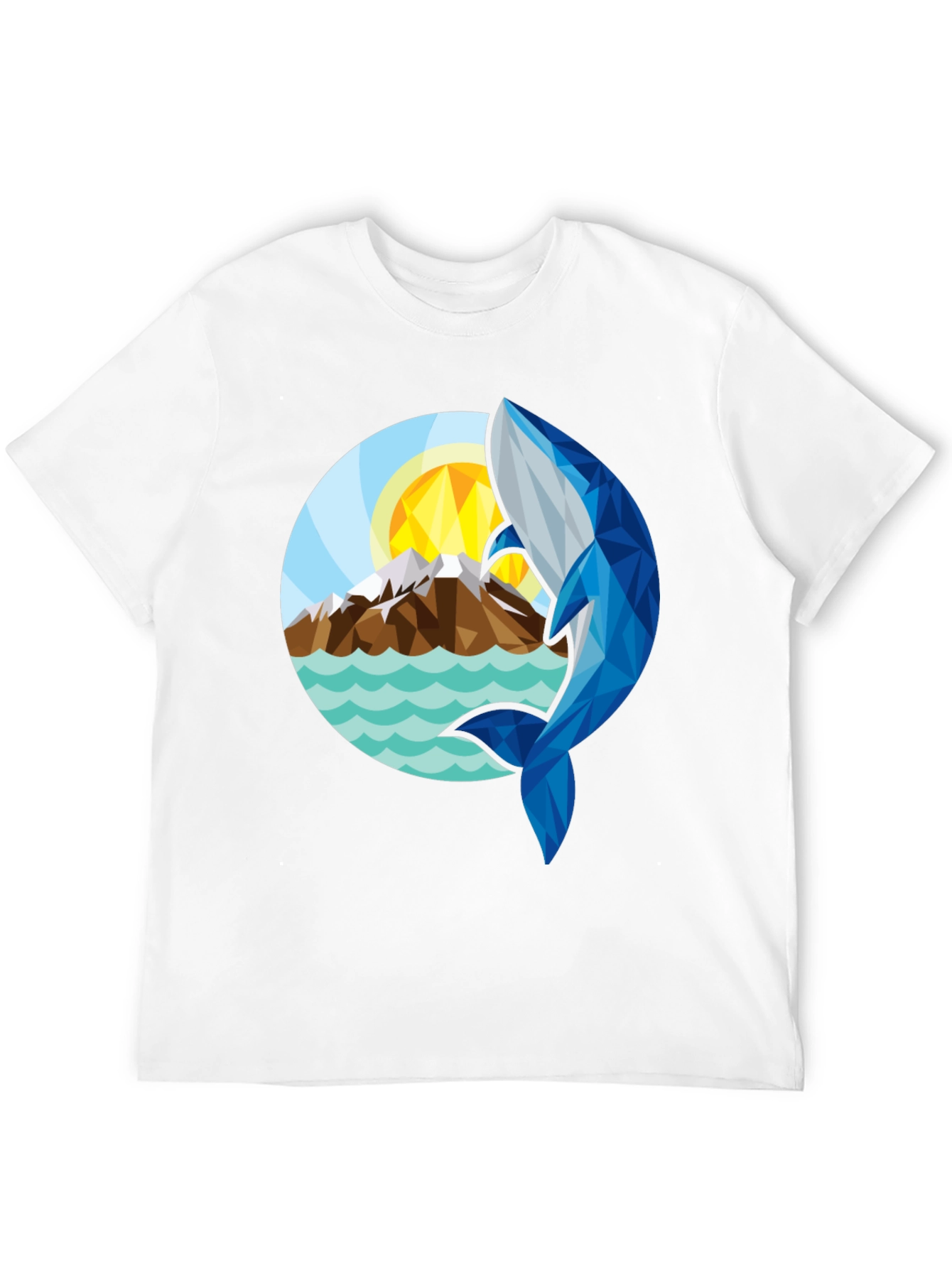 Geometric Whale Graphic T-Shirt - Stylish Black Tee