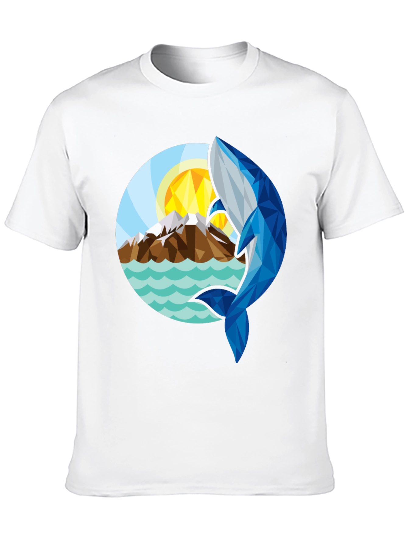 Geometric Whale Graphic T-Shirt - Stylish Black Tee
