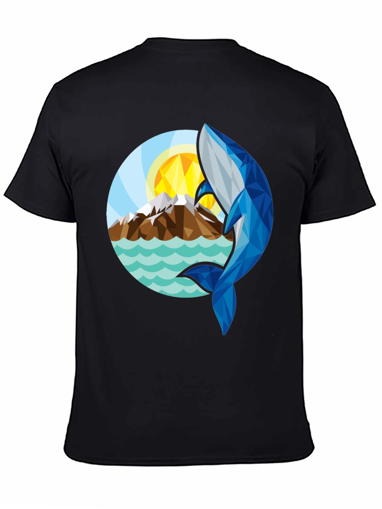 Geometric Whale Graphic T-Shirt - Stylish Black Tee