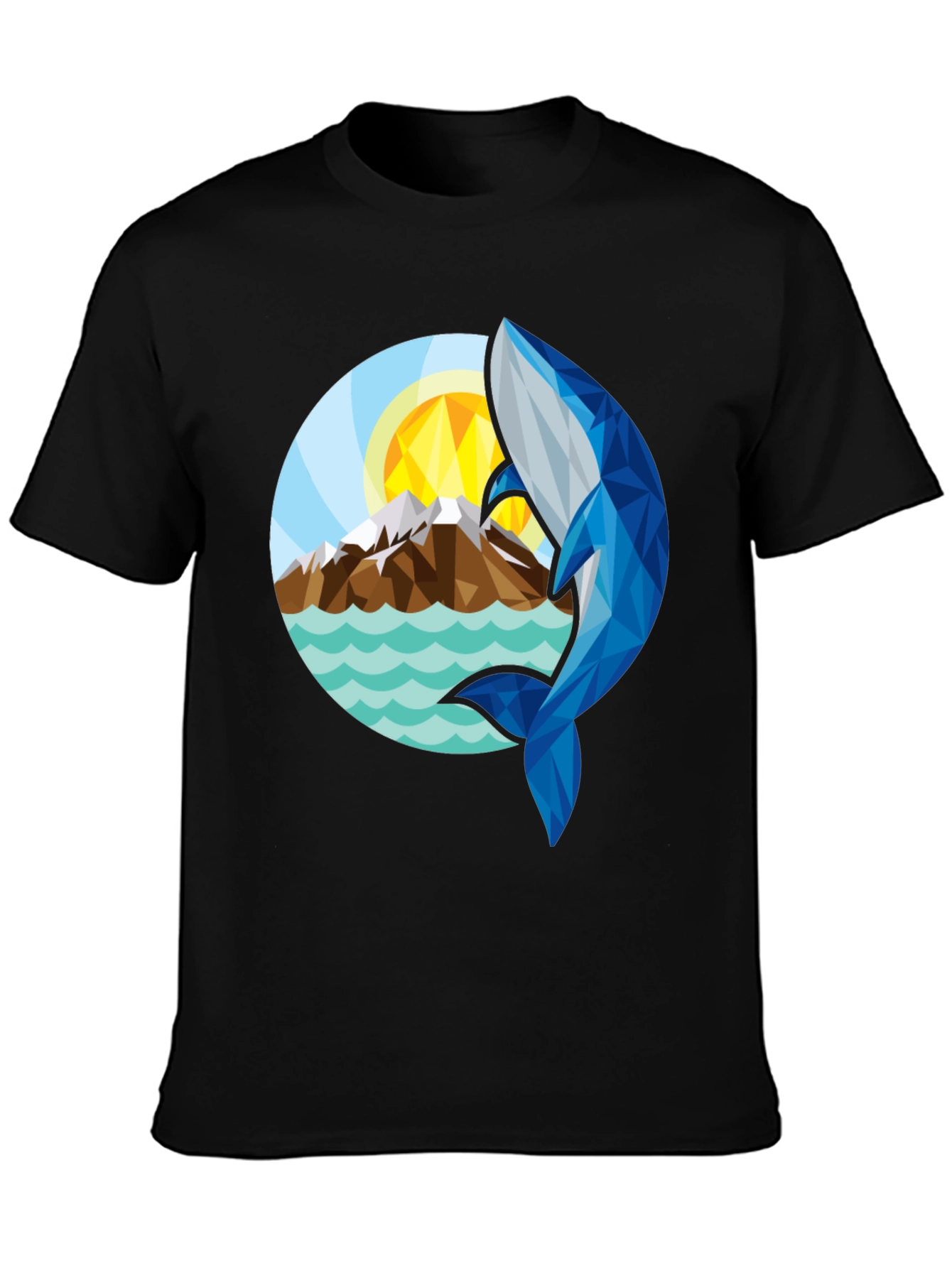 Geometric Whale Graphic T-Shirt - Stylish Black Tee