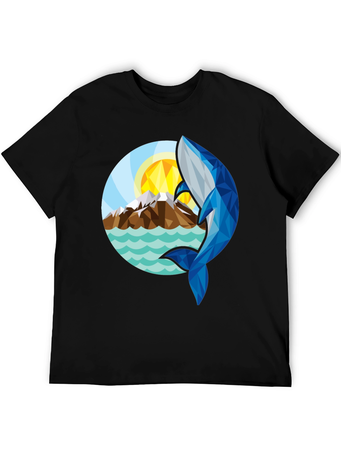 Geometric Whale Graphic T-Shirt - Stylish Black Tee
