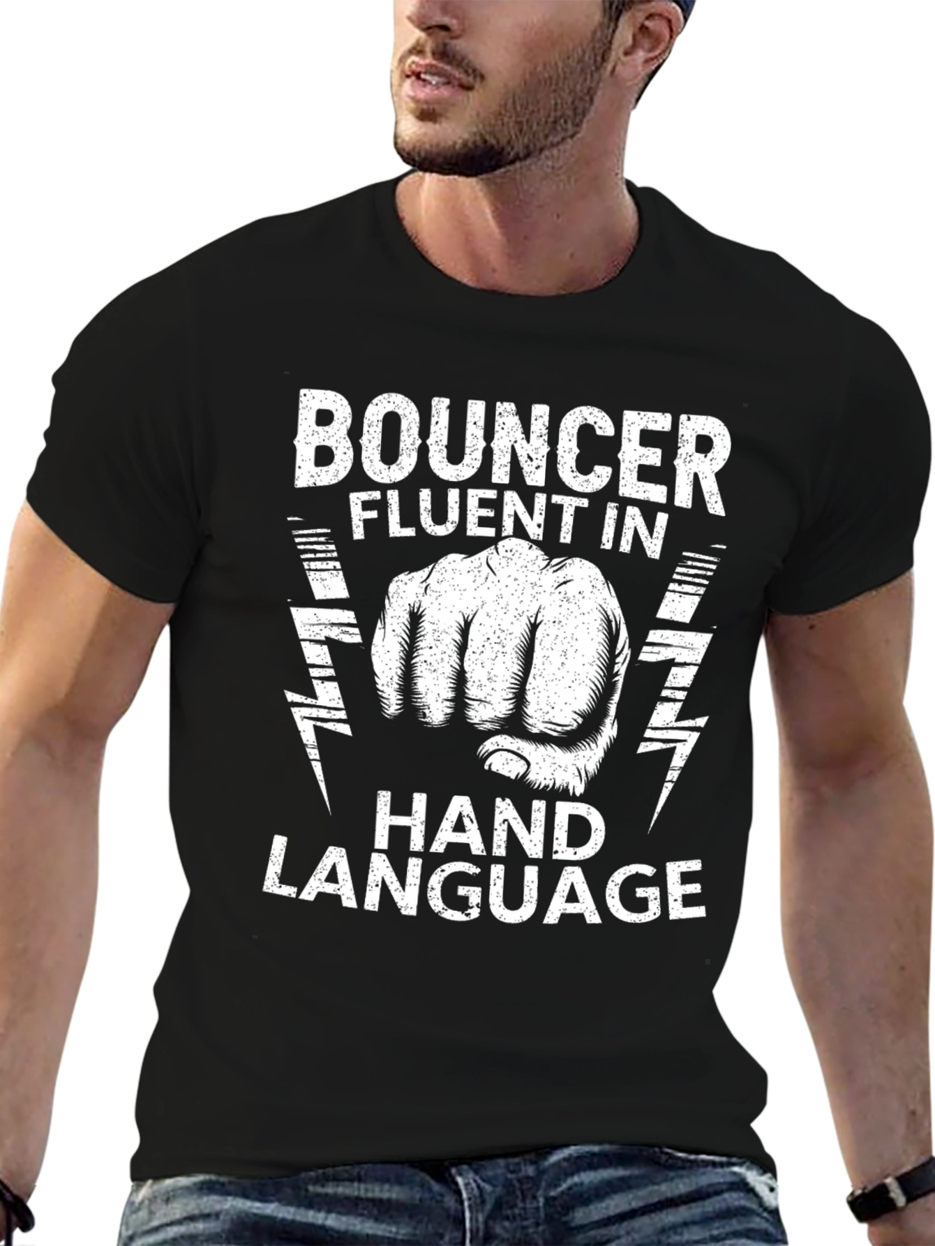 Bouncer Fluent in Hand Language Black T-Shirt