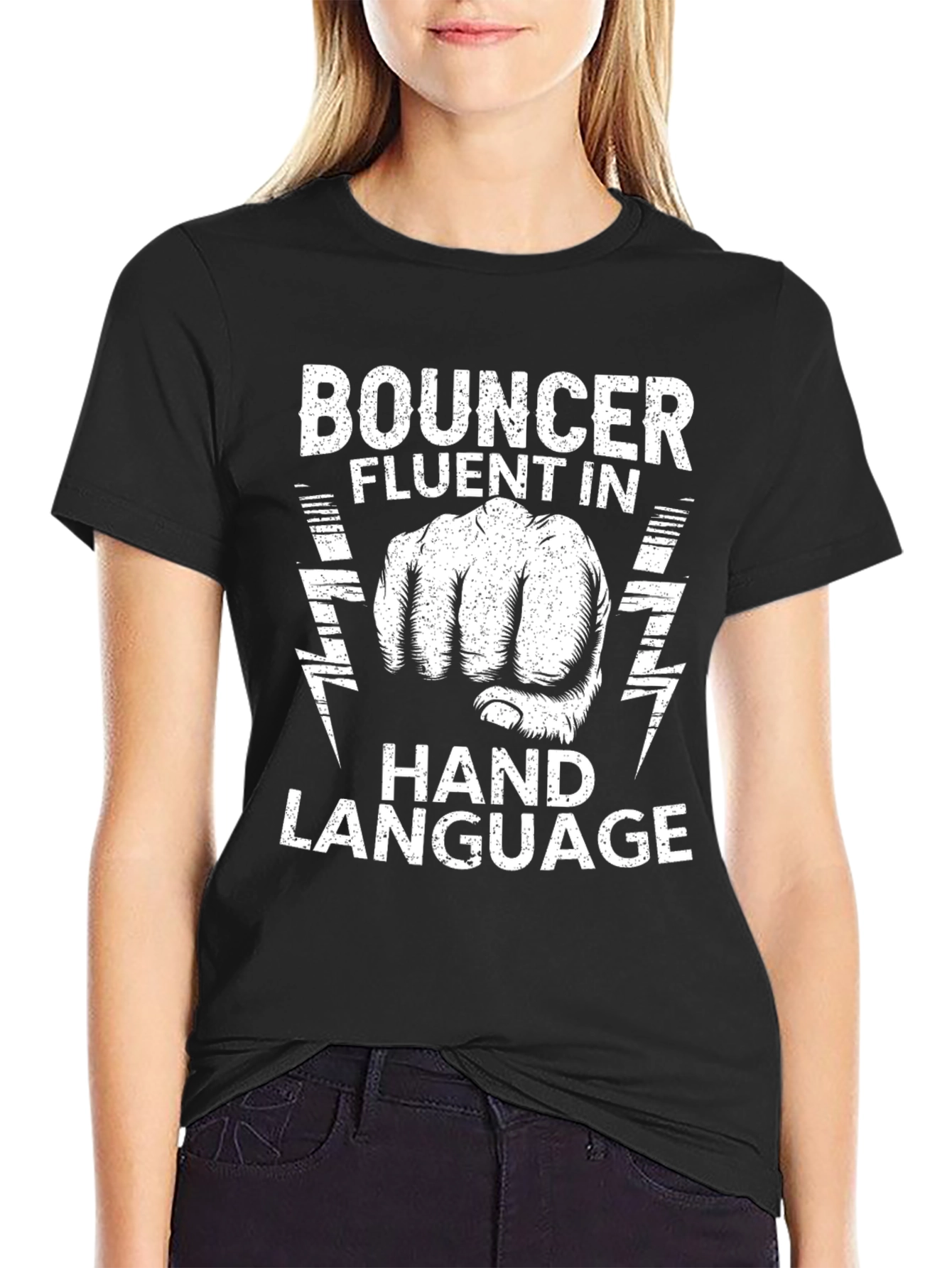 Bouncer Fluent in Hand Language Black T-Shirt