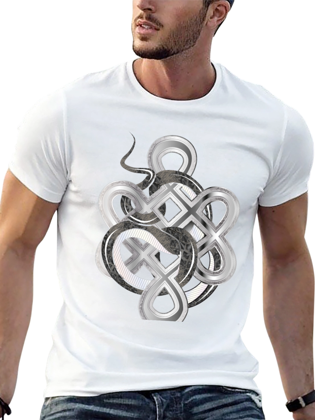 Celtic Knot & Serpent Graphic Tee - Black