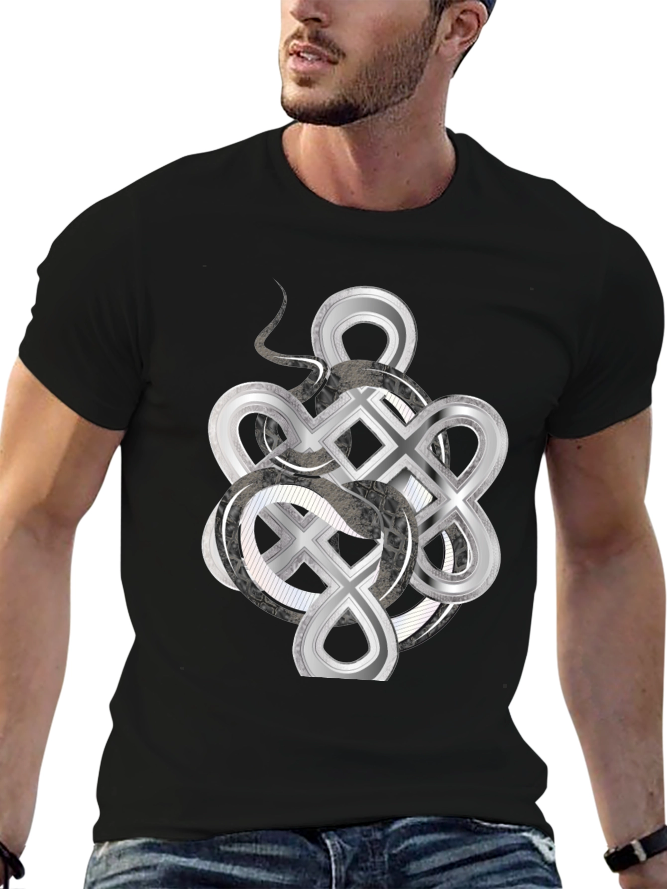 Celtic Knot & Serpent Graphic Tee - Black
