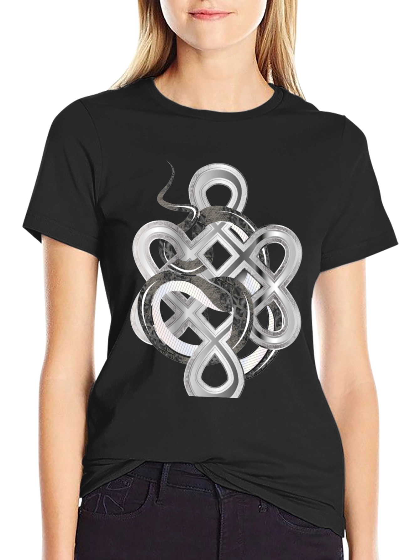 Celtic Knot & Serpent Graphic Tee - Black