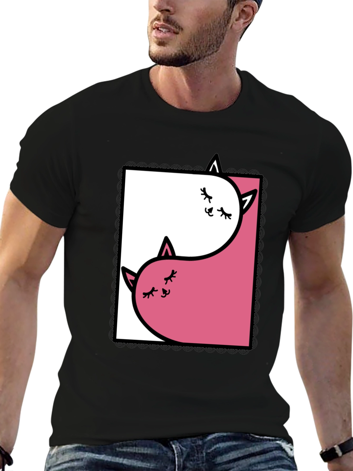 Yin Yang Cats Graphic Tee - Black