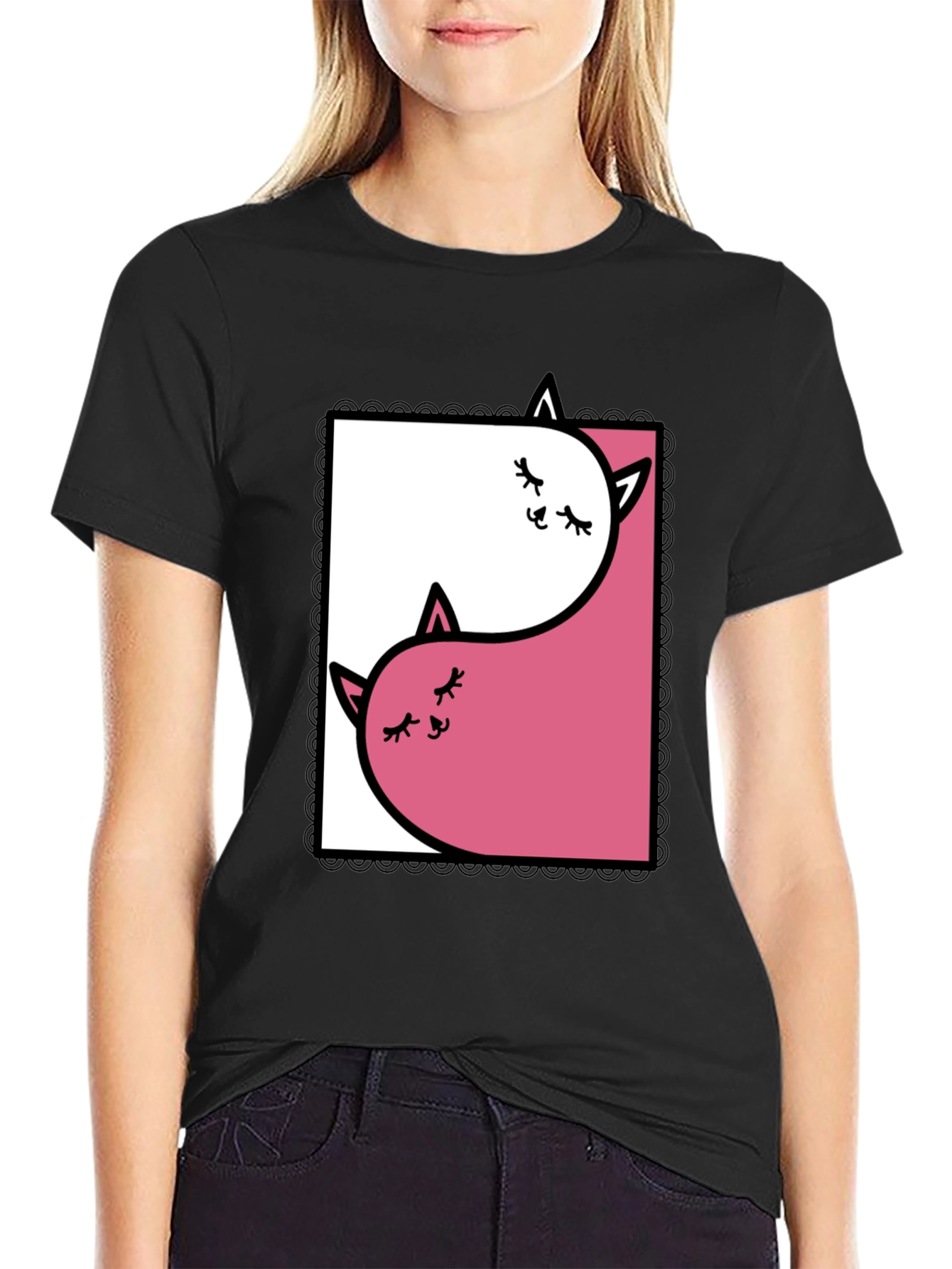 Yin Yang Cats Graphic Tee - Black