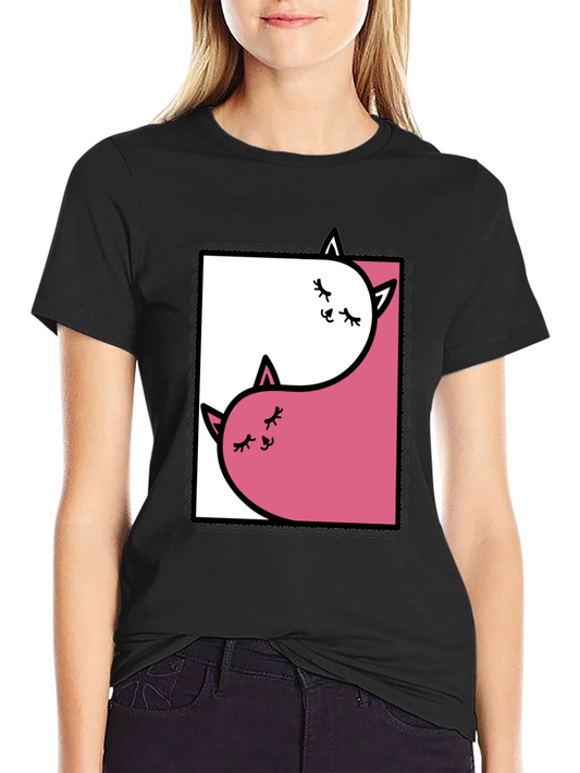 Yin Yang Cats Graphic Tee - Black