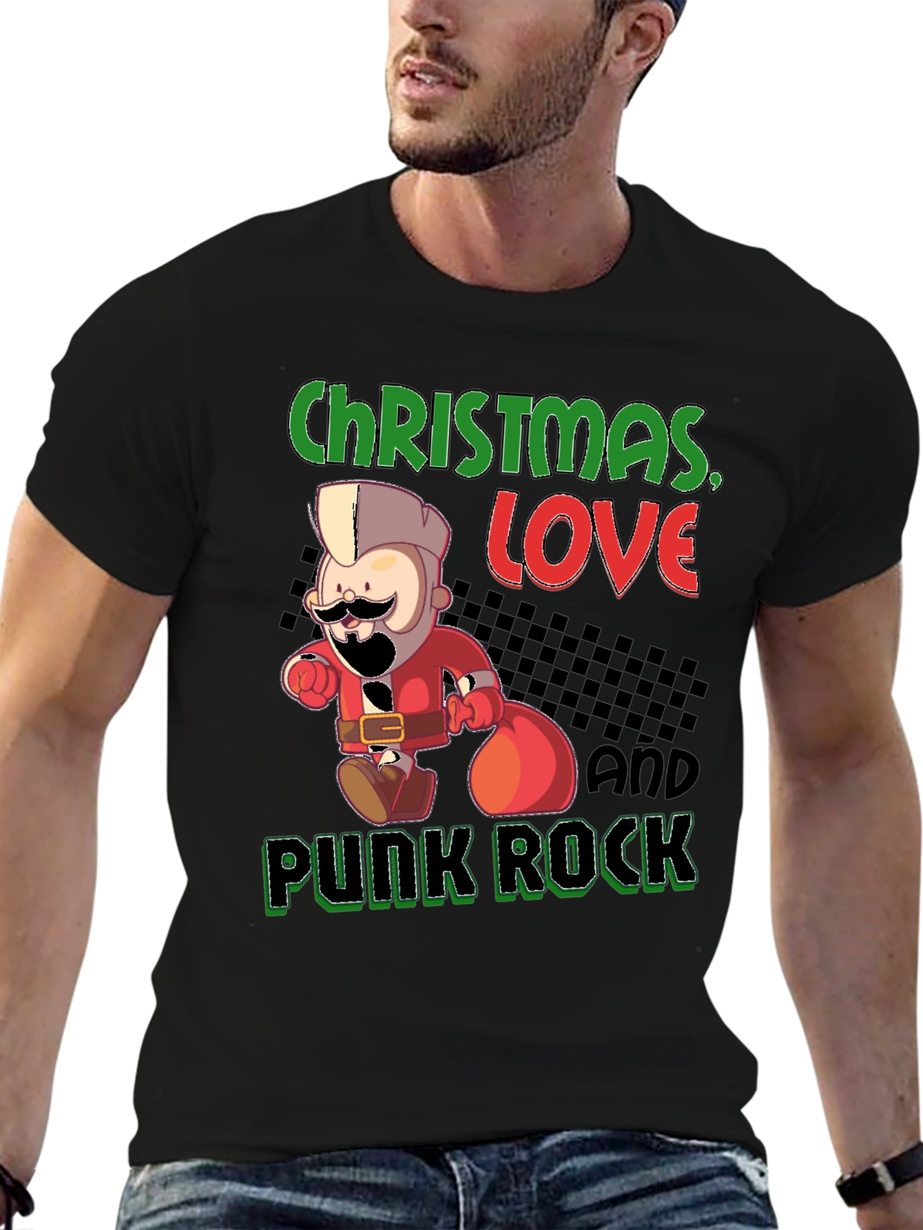 Christmas Love & Punk Rock Black Graphic Tee