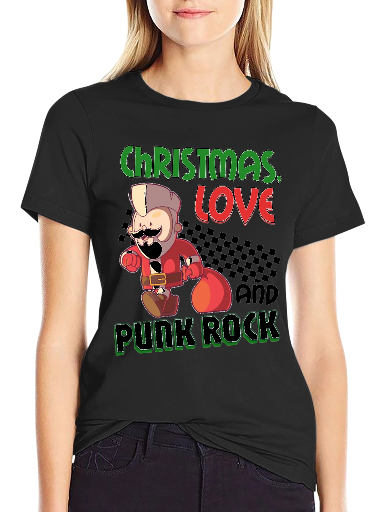 Christmas Love & Punk Rock Black Graphic Tee
