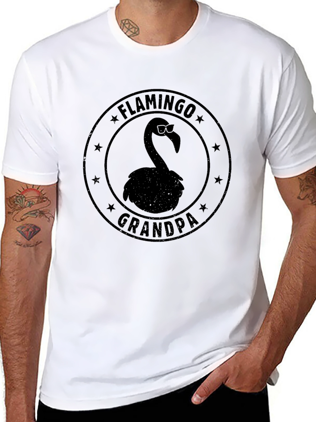 Flamingo Grandpa T-Shirt - Mens Black Tee