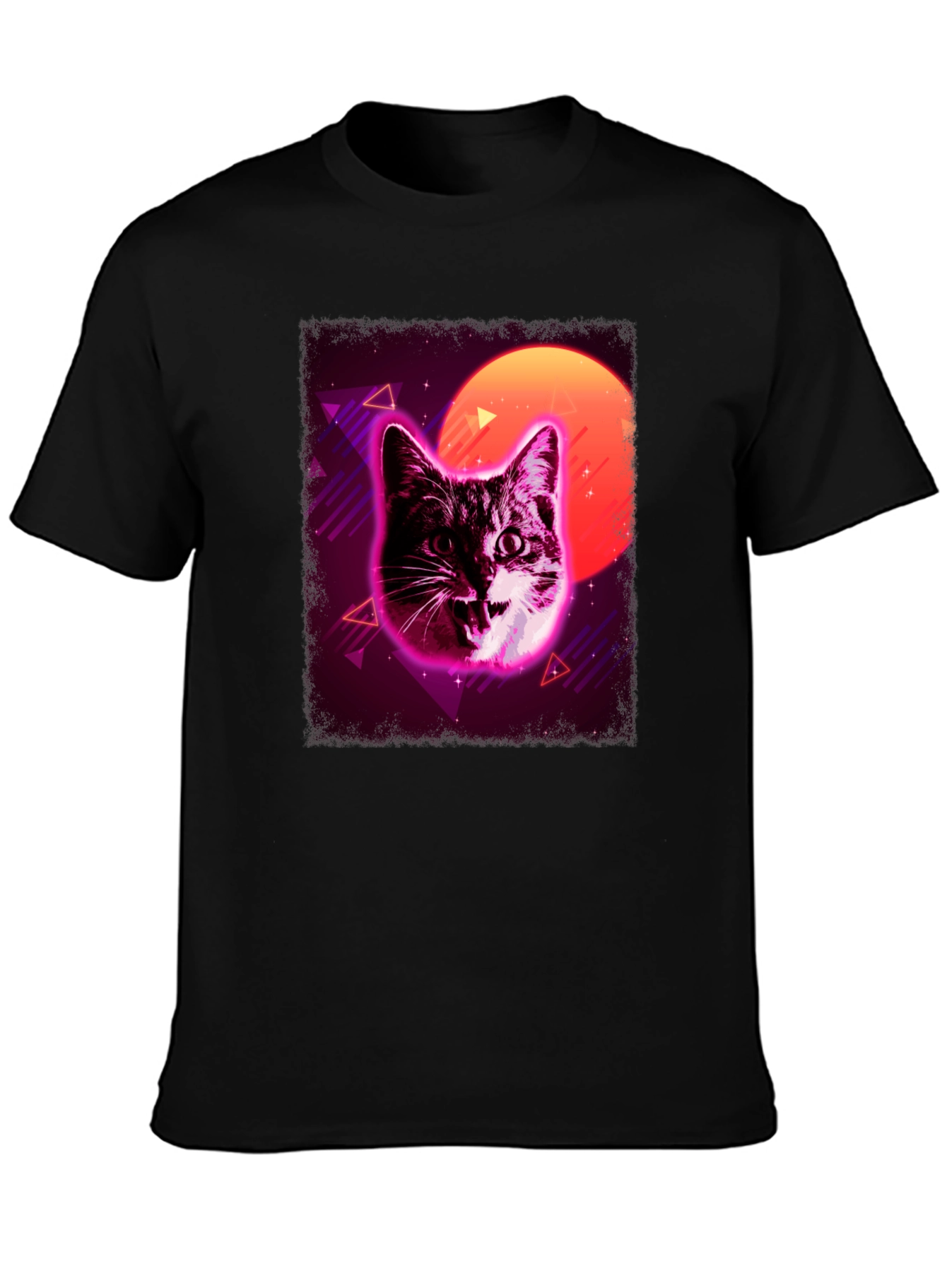 Retro Cat Graphic Tee - Black