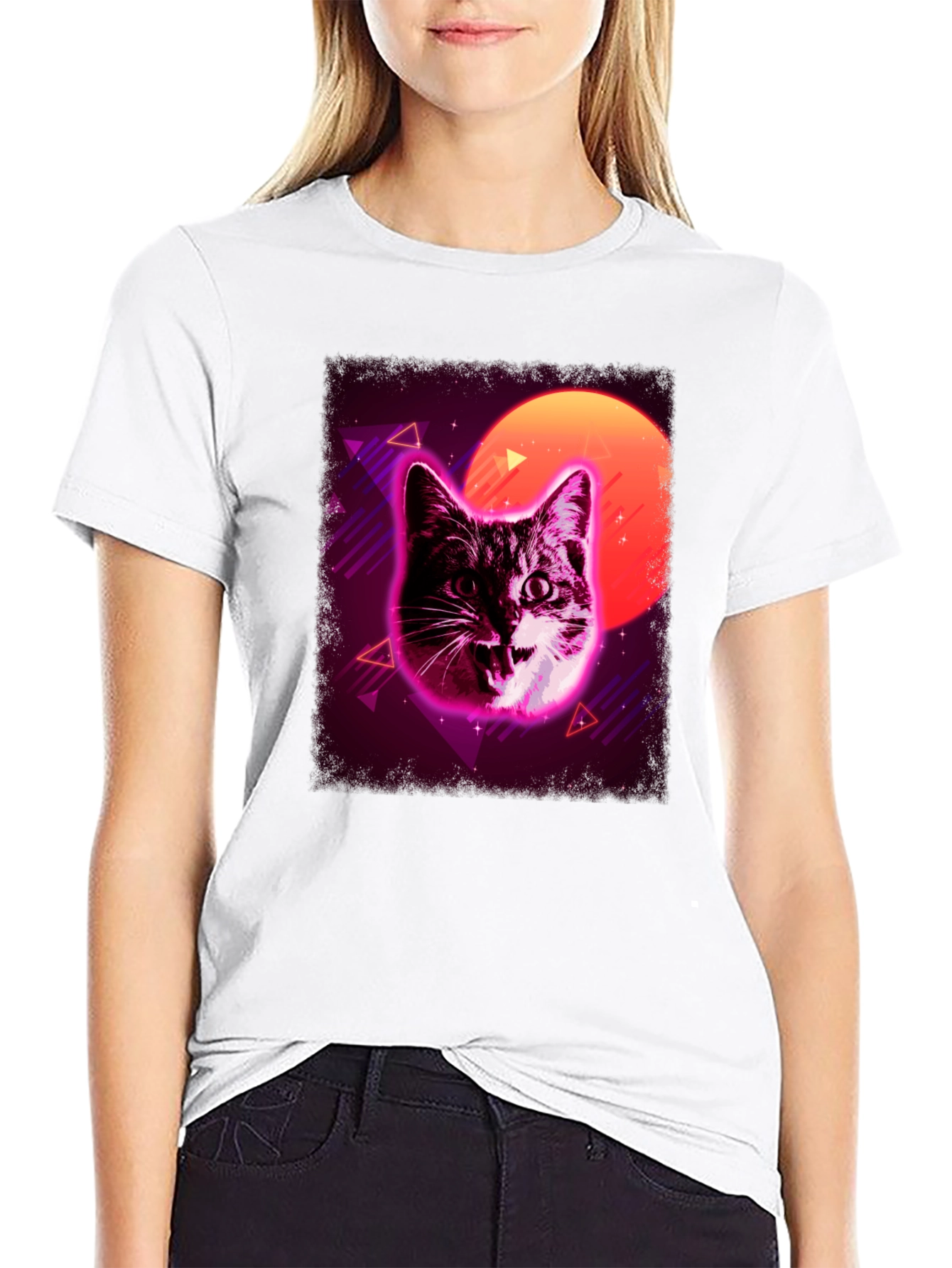 Retro Cat Graphic Tee - Black