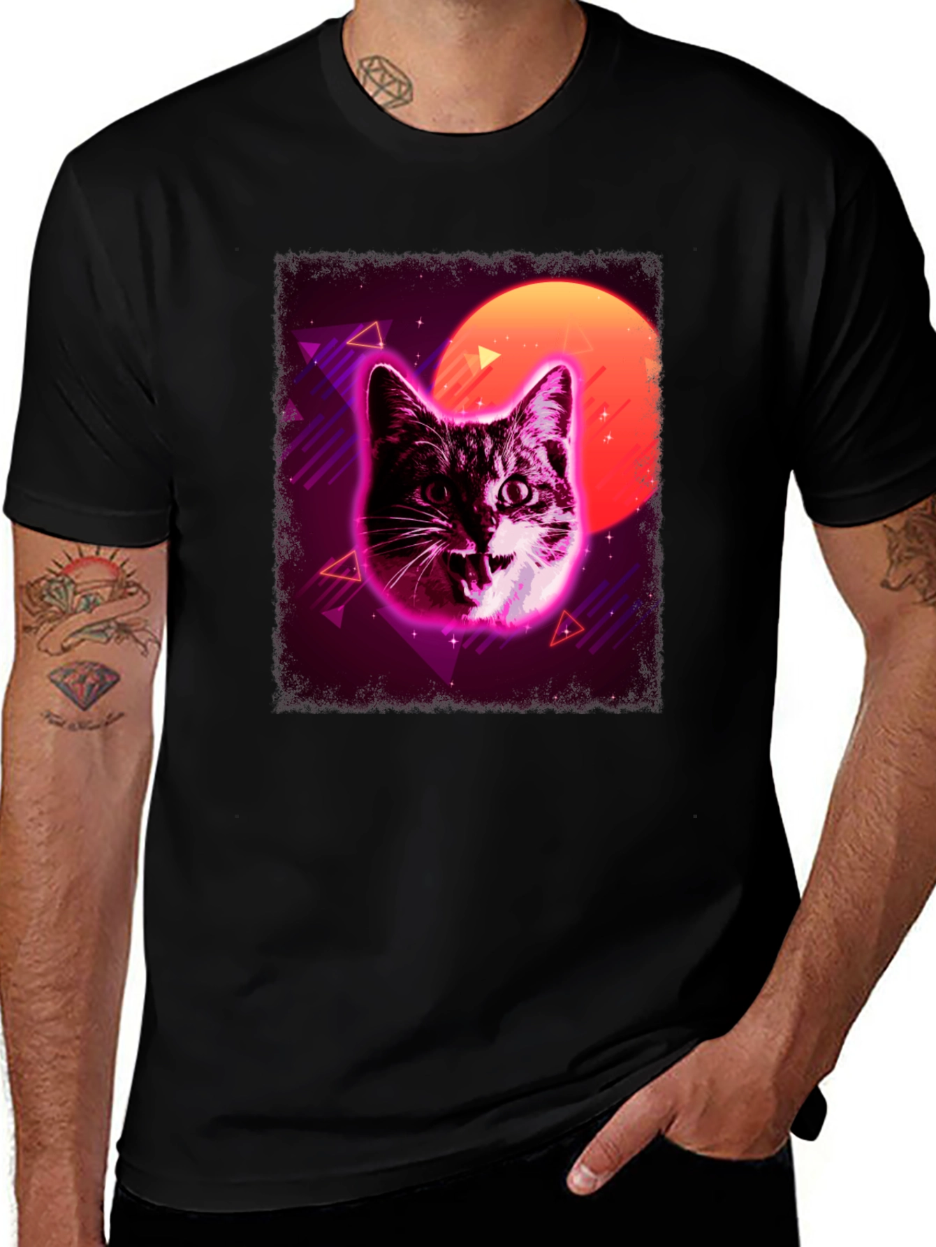 Retro Cat Graphic Tee - Black