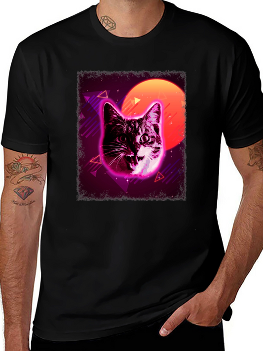Retro Cat Graphic Tee - Black