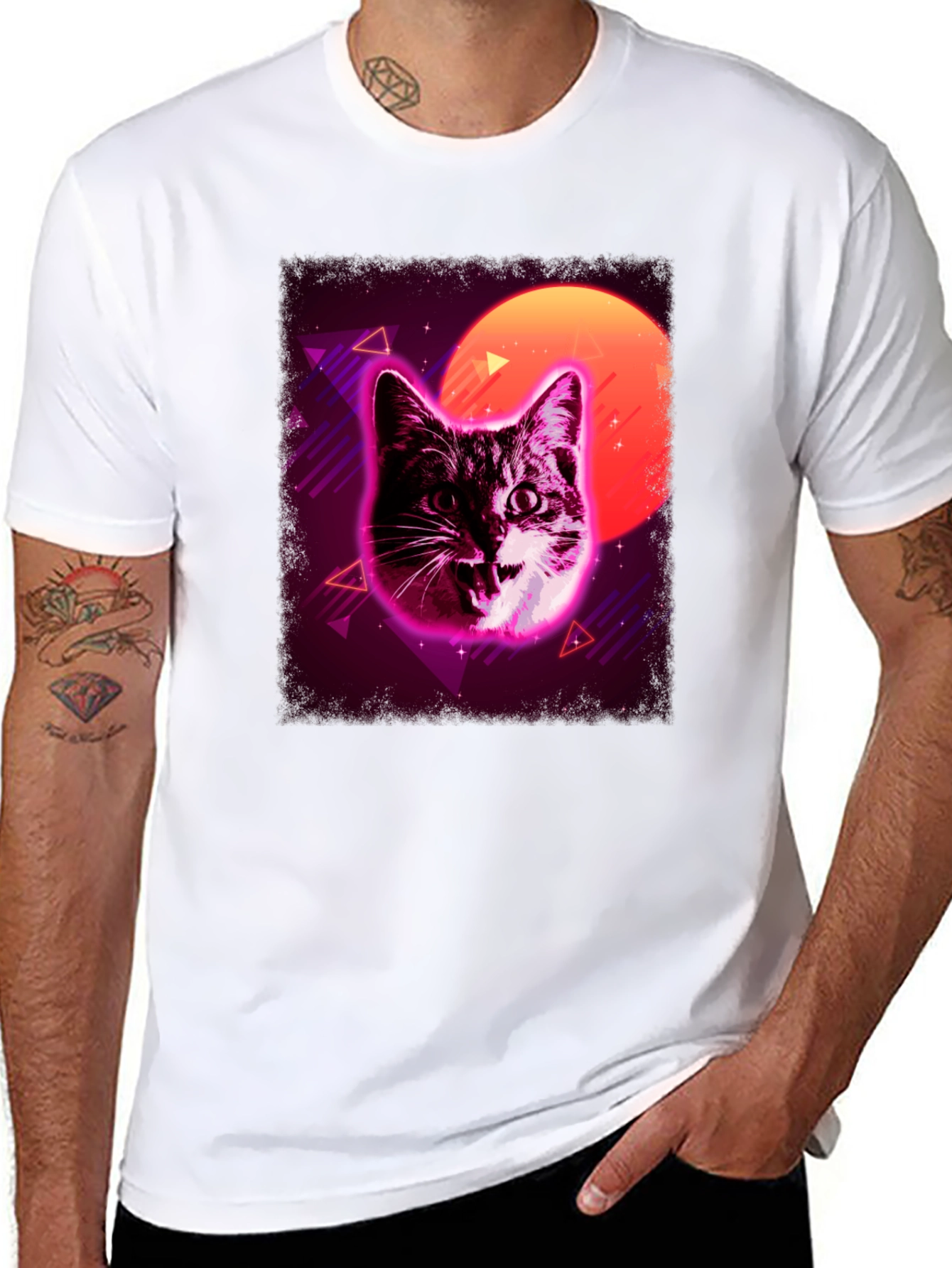 Retro Cat Graphic Tee - Black