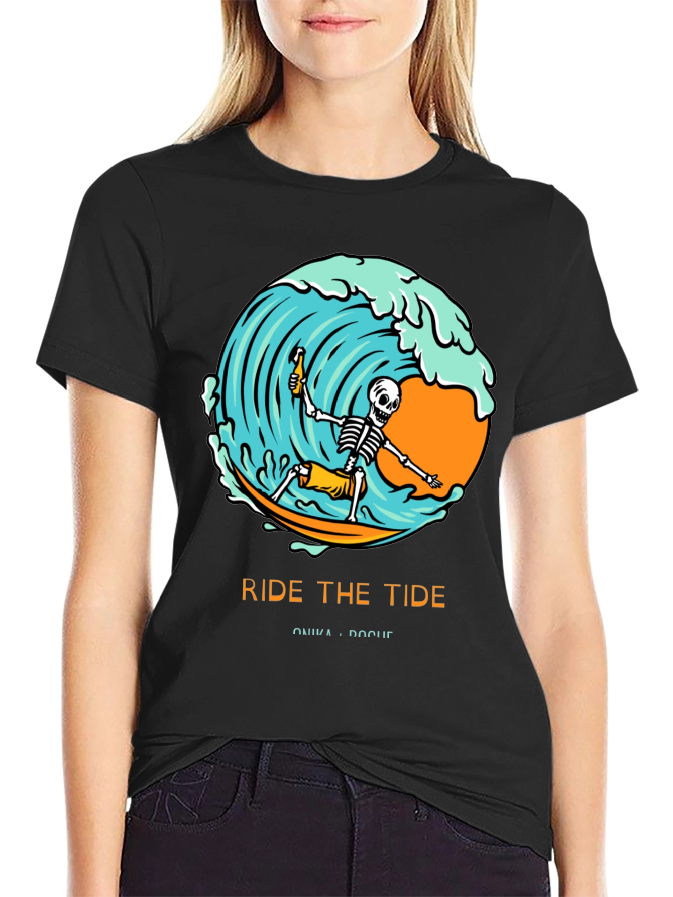 Ride the Tide Skeleton Surfer Graphic Tee